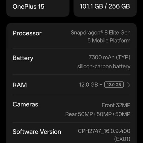 OnePlus 15 Black 12GB/256GB Android phone like new