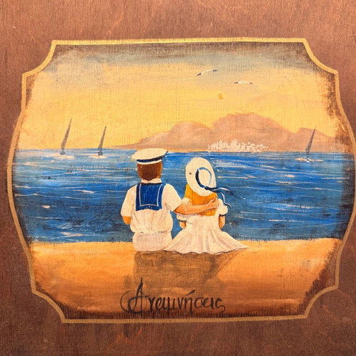 Handmade wooden photo album Memories with rice paper, like new