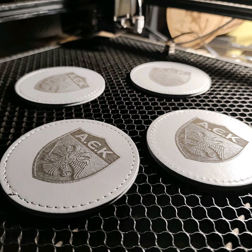AEK coaster set made of leatherette with laser engraving, new, 4 pieces