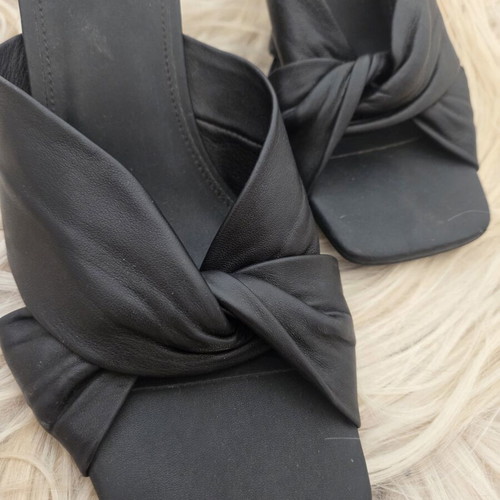 Mango Kurku Black Leather Twist Knot Mules like new