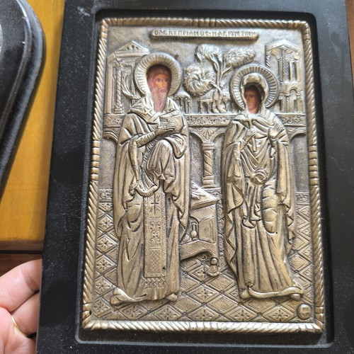 Saint Cyprian religious icon, 950 silver