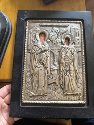 Saint Cyprian religious icon, 950 silver