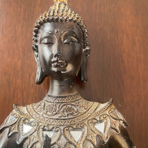 Brown decorative Buddha statue in meditation pose with gold details new