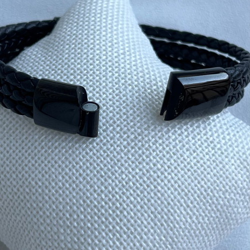 Men's bracelet like new, stainless steel and leather, length 21 cm
