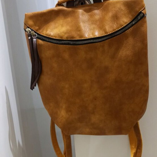 Women's backpack used, brown, synthetic leather