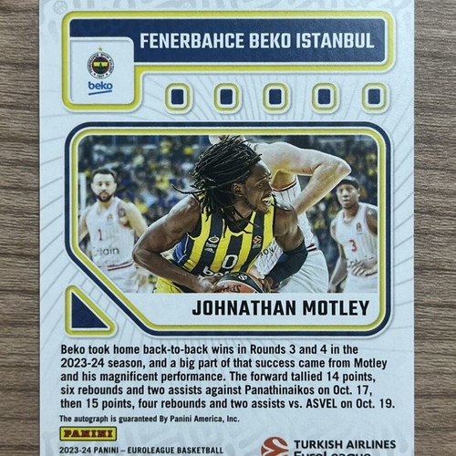 Panini Donruss Euroleague Basketball Signature Series Johnathan Motley autograph card like new 2023-24