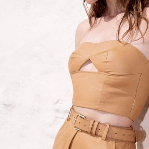 Vassia Kostara leather top new, brown, size M