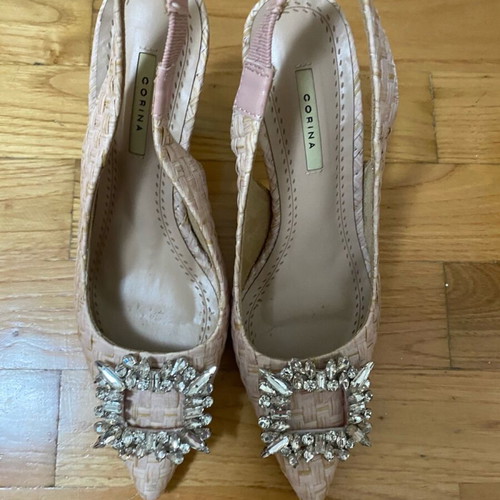 Corina woven straw pumps like new, size 37, beige pink