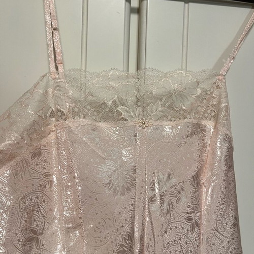 Lingerie one-piece shorts pink pastel satin with lace flowers, new, XS