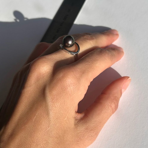 Tahitian Black Pearl ring with adjustable silver setting new
