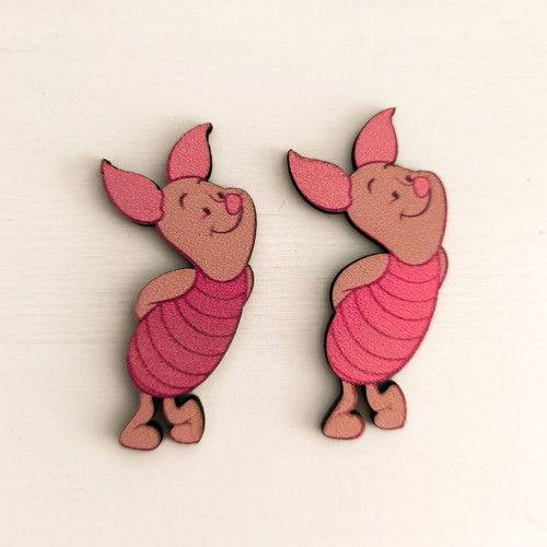 Piglet earrings new, wooden, 5 cm, pink multicolor