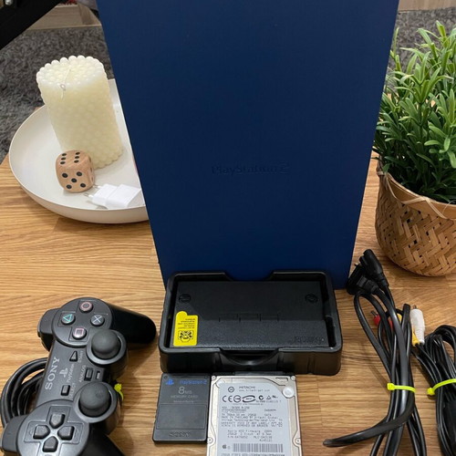 PlayStation 2 (PS2) FAT custom διχρωμία μπλε/μαύρο σαν καινούργιο με HDD 250GB