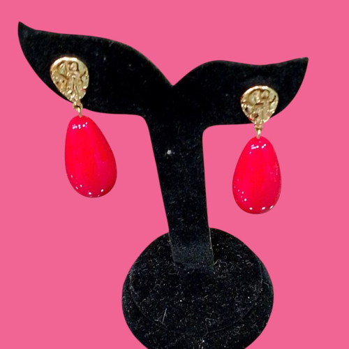 Teardrop earrings new, steel, red