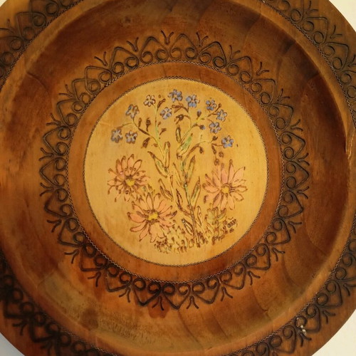 Vintage handmade wooden decorative plate used 25cm