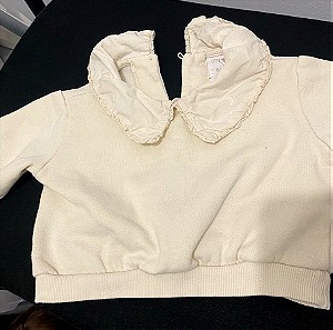 Zara baby 6-9 φούτερ μπλούζα με γιακά κρεμ άριστη κατάσταση 74 εκ