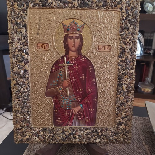 Saint Barbara icon handmade used, large