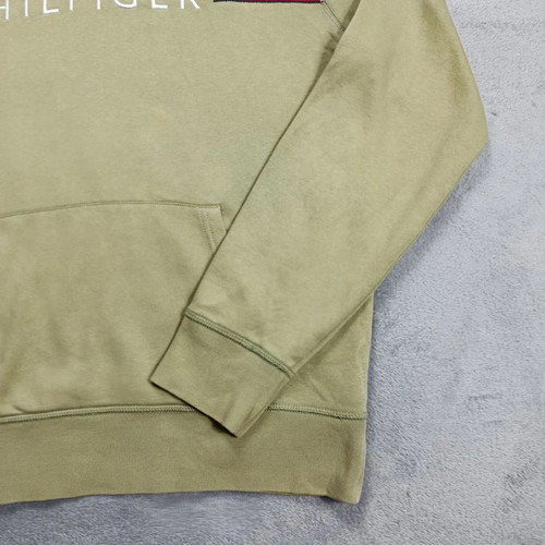 Tommy Hilfiger Olive Green Embroidered Spellout Hoodie Size XL Like New