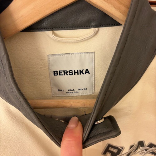 Bershka unisex leather jacket like new, motorcycle style, white and gray