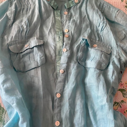 Sarah Lawrence linen shirt used, blue turquoise, size M