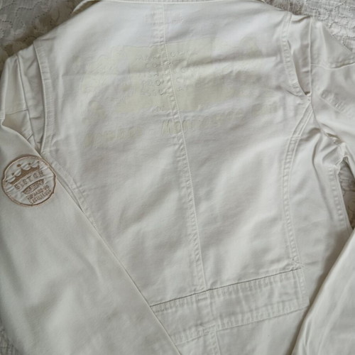 Biston white denim jacket medium with back print like new