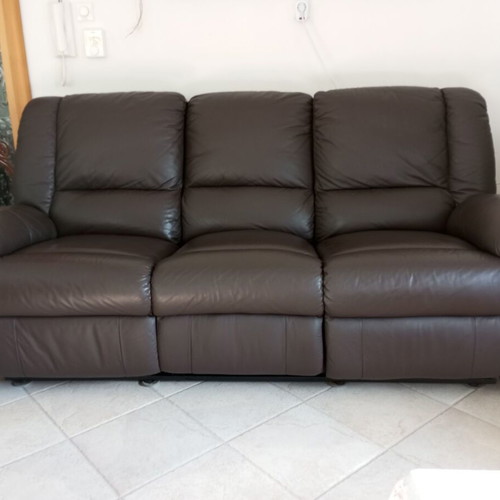 Entos leatherette sofas dark brown like new with recline mechanism