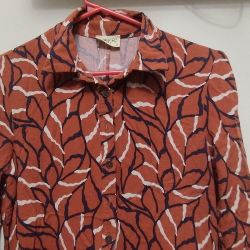 Namaste dress small, brown and red leaf pattern