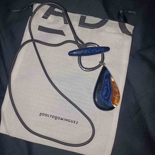 Adolfo Dominguez necklace used, blue and brown teardrop pendant