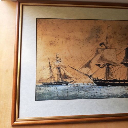 Vintage frame with sea theme used