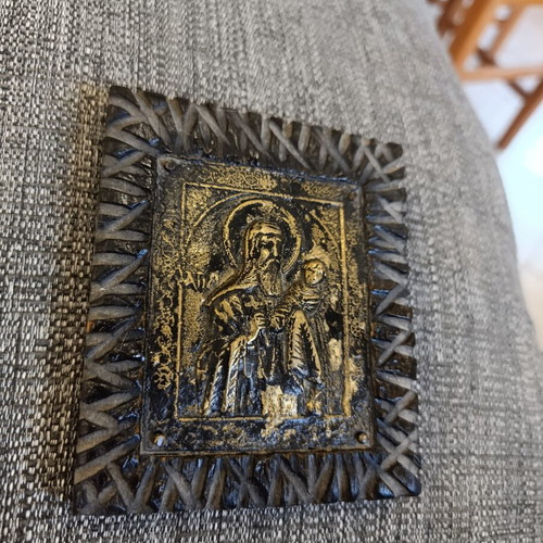 Saint Stylianos icon brass on wood
