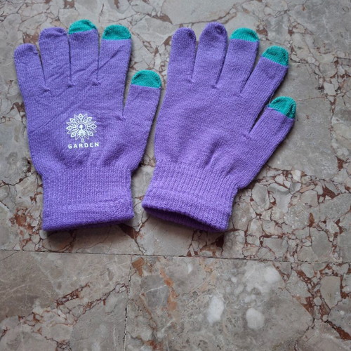 Hand gloves new, knitted, purple and green