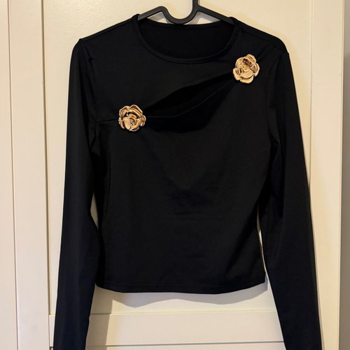 Shein blouse new, black with gold metal decorations, size M