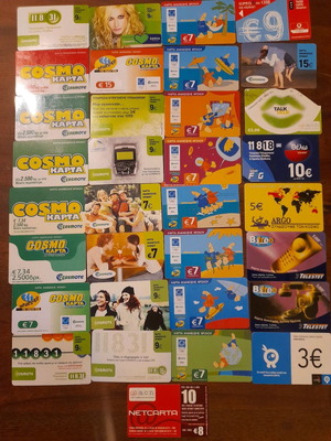 Phone recharge cards used, pack of 33 plus 1 internet connection card