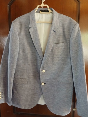 Ανδρικό σακάκι Zara Man μεταχειρισμένο, μπλε και λευκό με ανάγλυφη υφή, μέγεθος XL