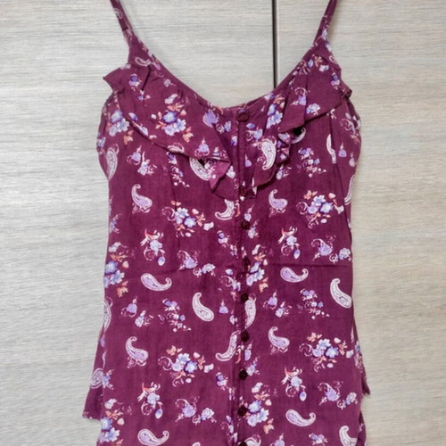 Bershka Cami Spaghetti Shirt cotton print top like new, magenta burgundy