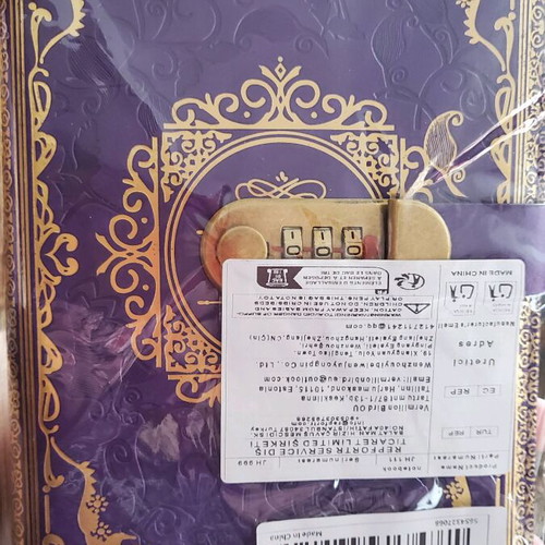 Purple A5 Notebook with Combination Lock and Gold Embossed Cover