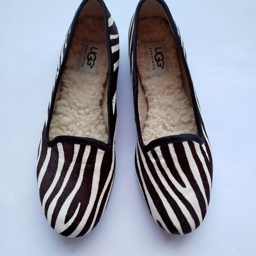 Ugg pony fur zebra print flats with shearling insoles size 36 new