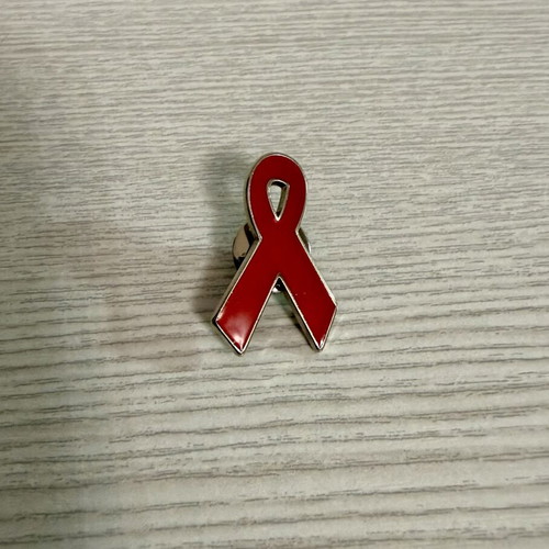 Red Ribbon metal pin, HIV AIDS awareness symbol