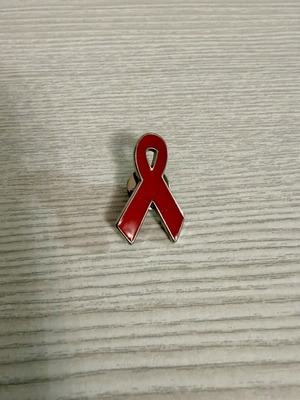 Red Ribbon metal pin, HIV AIDS awareness symbol