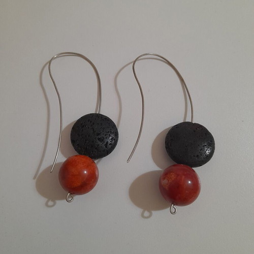 Handmade earrings new with silver, coral and lava stones