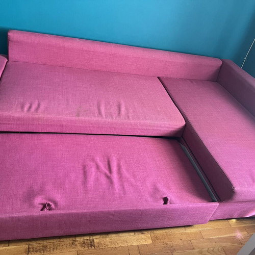 Three-seater sofa with chaise lounge and double bed like new
