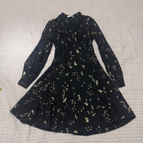 Stine Goya Barbara wrap midi dress size S black gold viscose