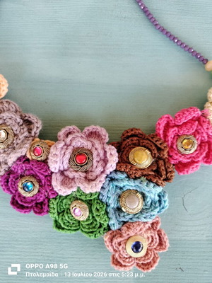 Handmade knitted necklace colorful