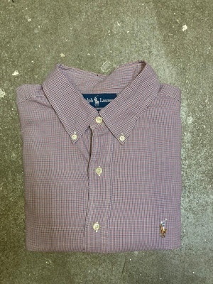 Ralph Lauren Yarmouth long sleeve shirt, red blue pattern, colored pony, size L