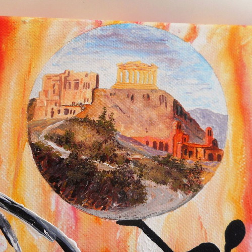 Abstract painting Acropolis with acrylics on stretched canvas new