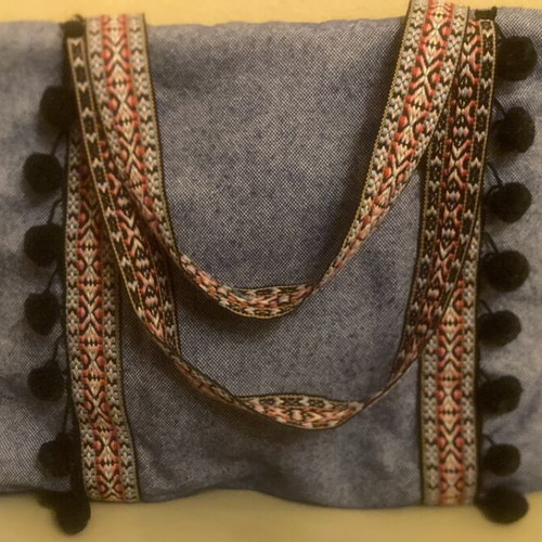 Handmade bag in denim cotton fabric with inner lining and decorative details