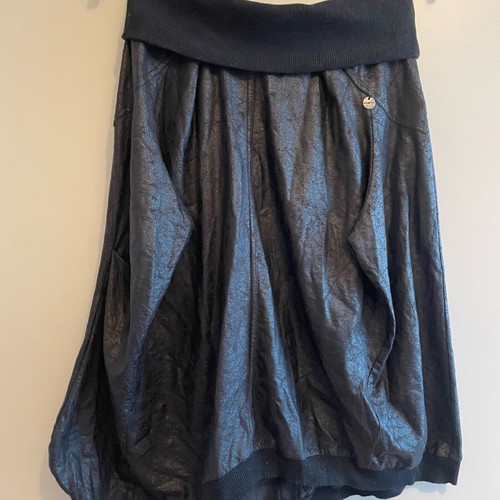 Attrattivo black crinkled asymmetric midi skirt like new, size Small