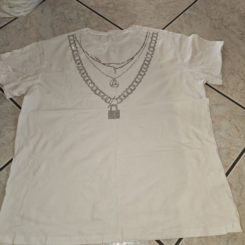 Short-sleeve blouse with silver rhinestones, cotton, like new, white