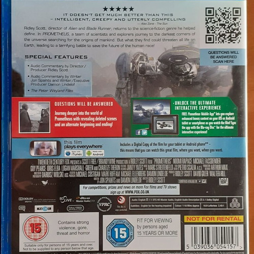 Prometheus Blu-Ray like new, sci-fi horror with English subtitles