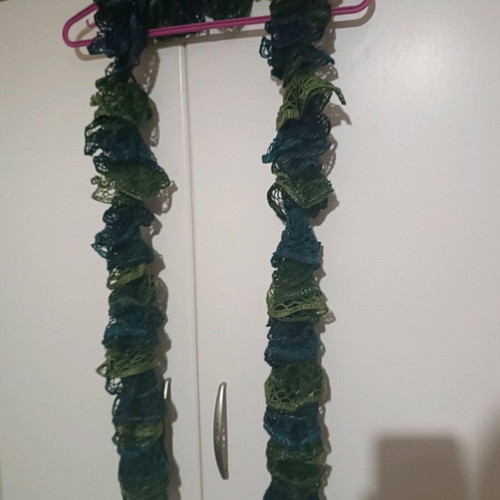 Handmade scarf green-blue with silver thread like new
