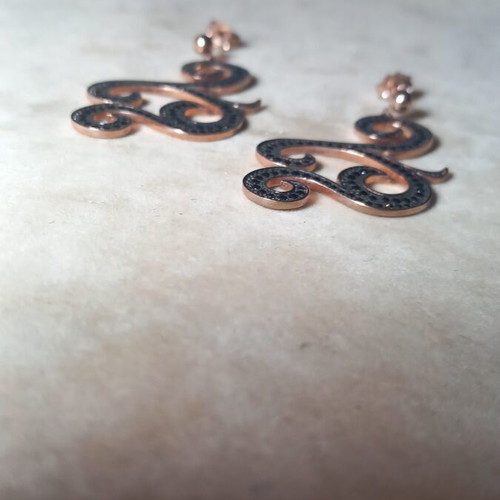 Gregio silver rose gold earrings with black zirconia new